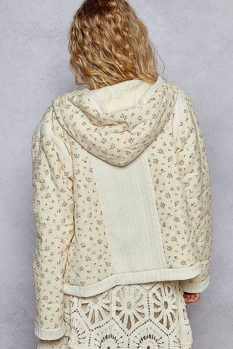 Long sleeve regular fit hoodie floral jacket