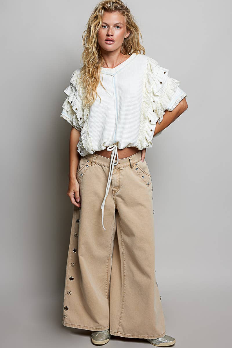 Textured Ruffle Lace Stud Top White