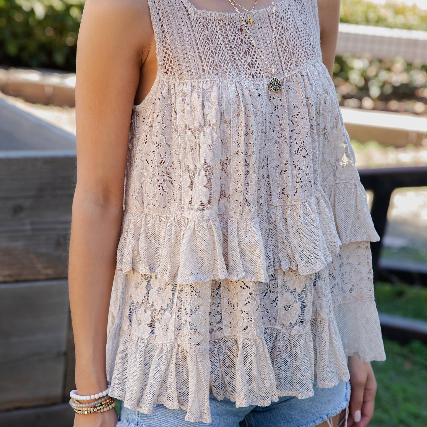 Desert Dream Moonlight Tiered Lace Ruffle Ranch Top 