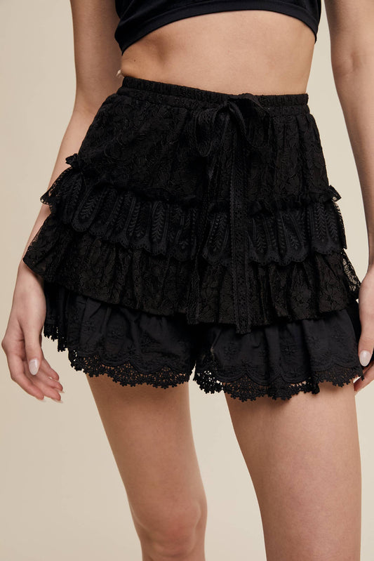 Lace Tiered Shorts with Ruffle