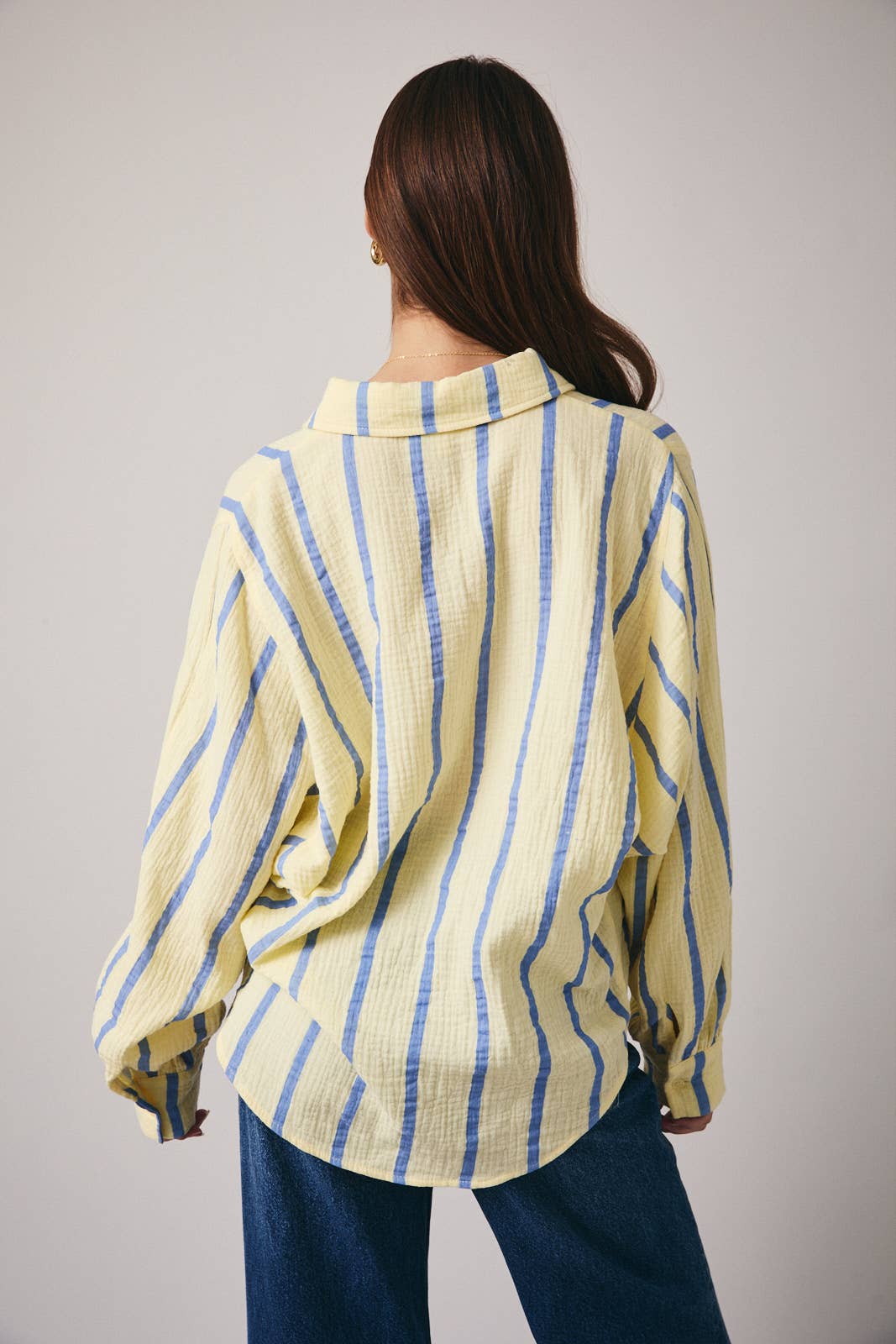 DOLMAN LONG SLEEVE BUTTON DOWN DOUBLE GAUZE STRIPE SHIRT