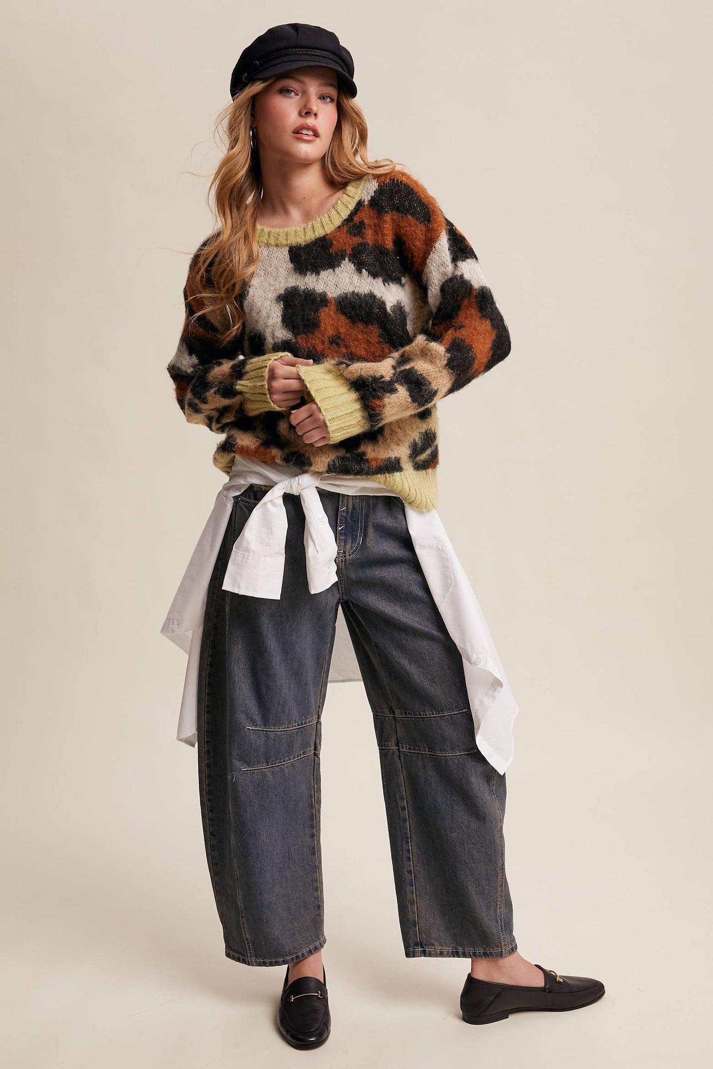 Fuzzy Abstract Leopard Knit Pullover Sweater LSW1005