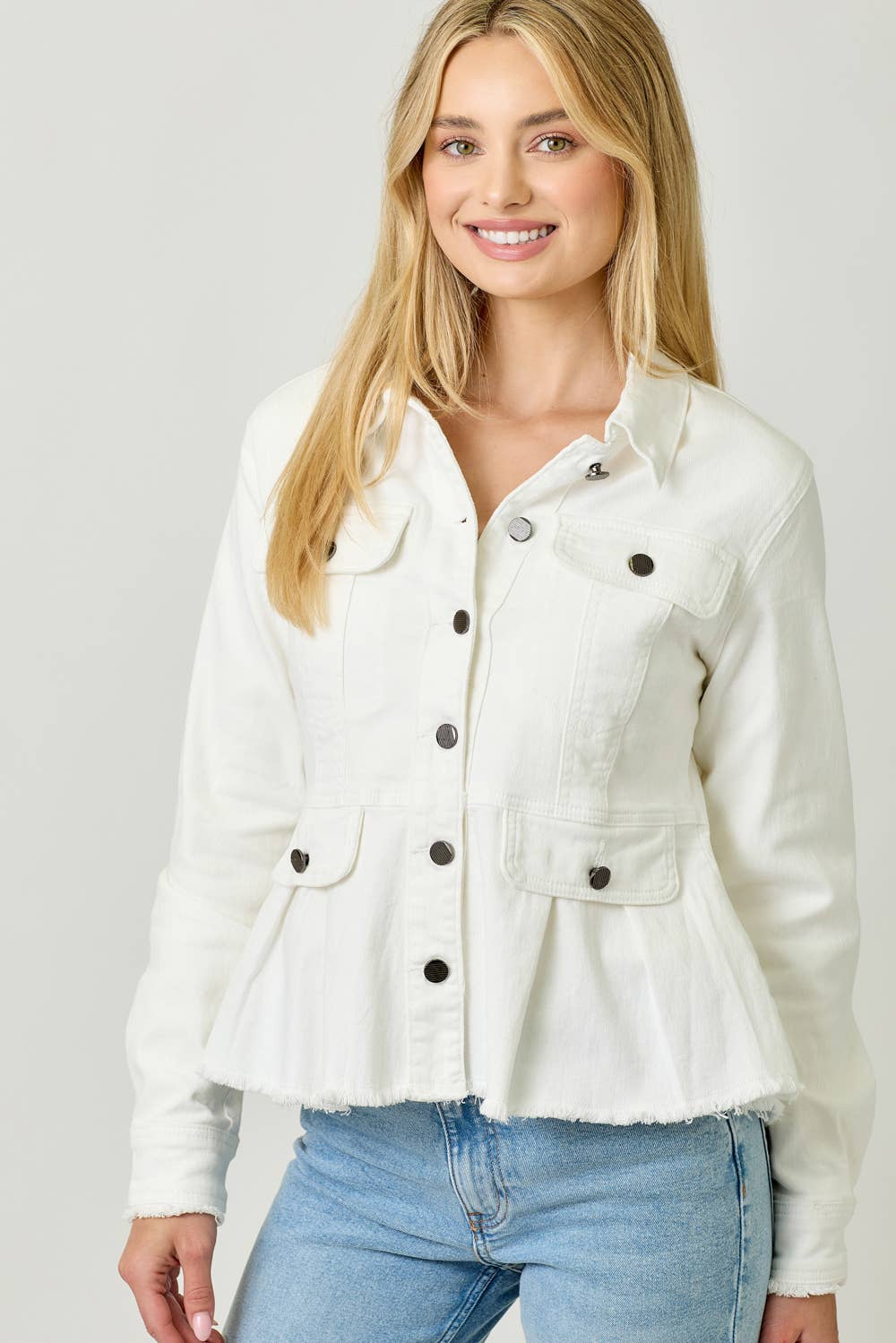 60711 Washed Denim Peplum Jacket