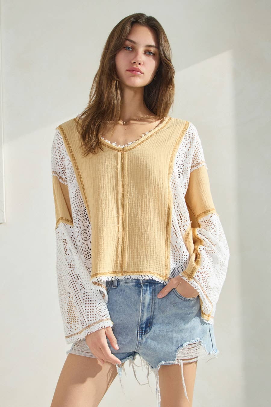 Plus Cotton Gauze Long Sleeve Top