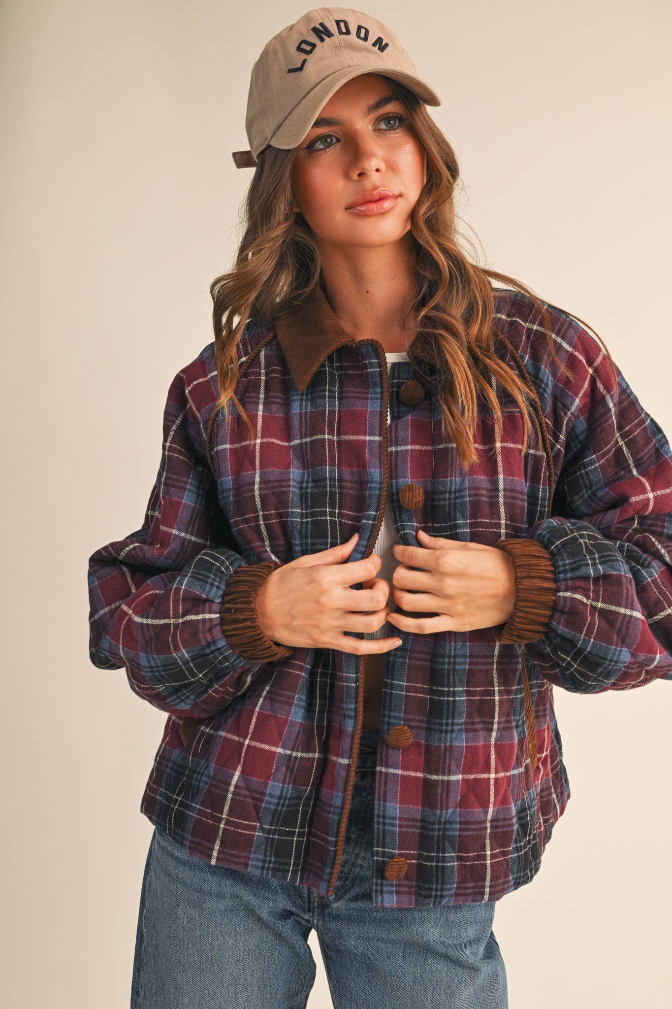 Plaid quilted jacket mulberry