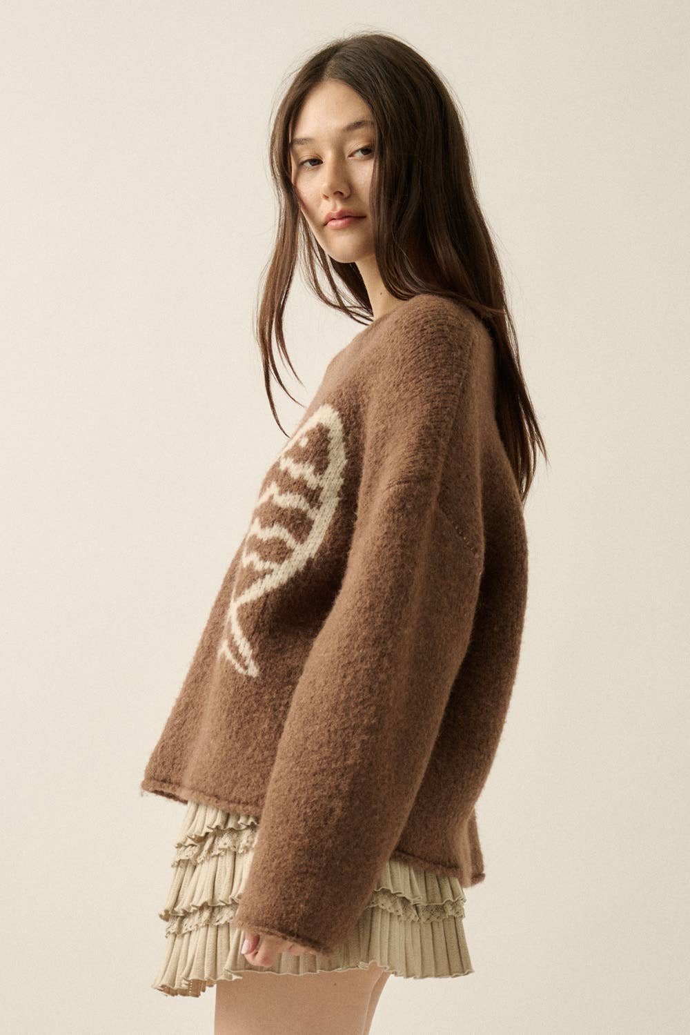 Fish Jacquard-Knit Sweater Taupe