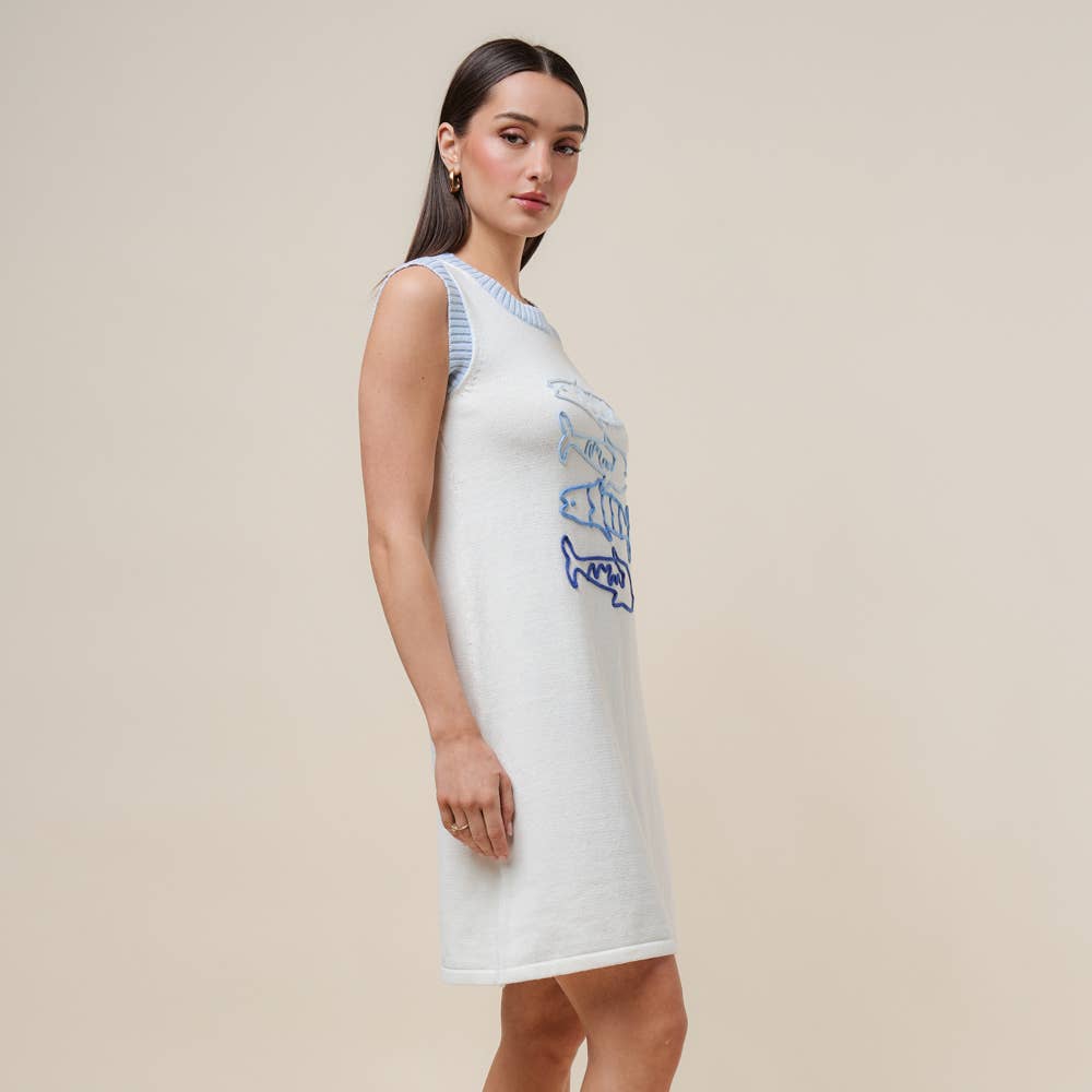 Sardine embroidered knit mini dress