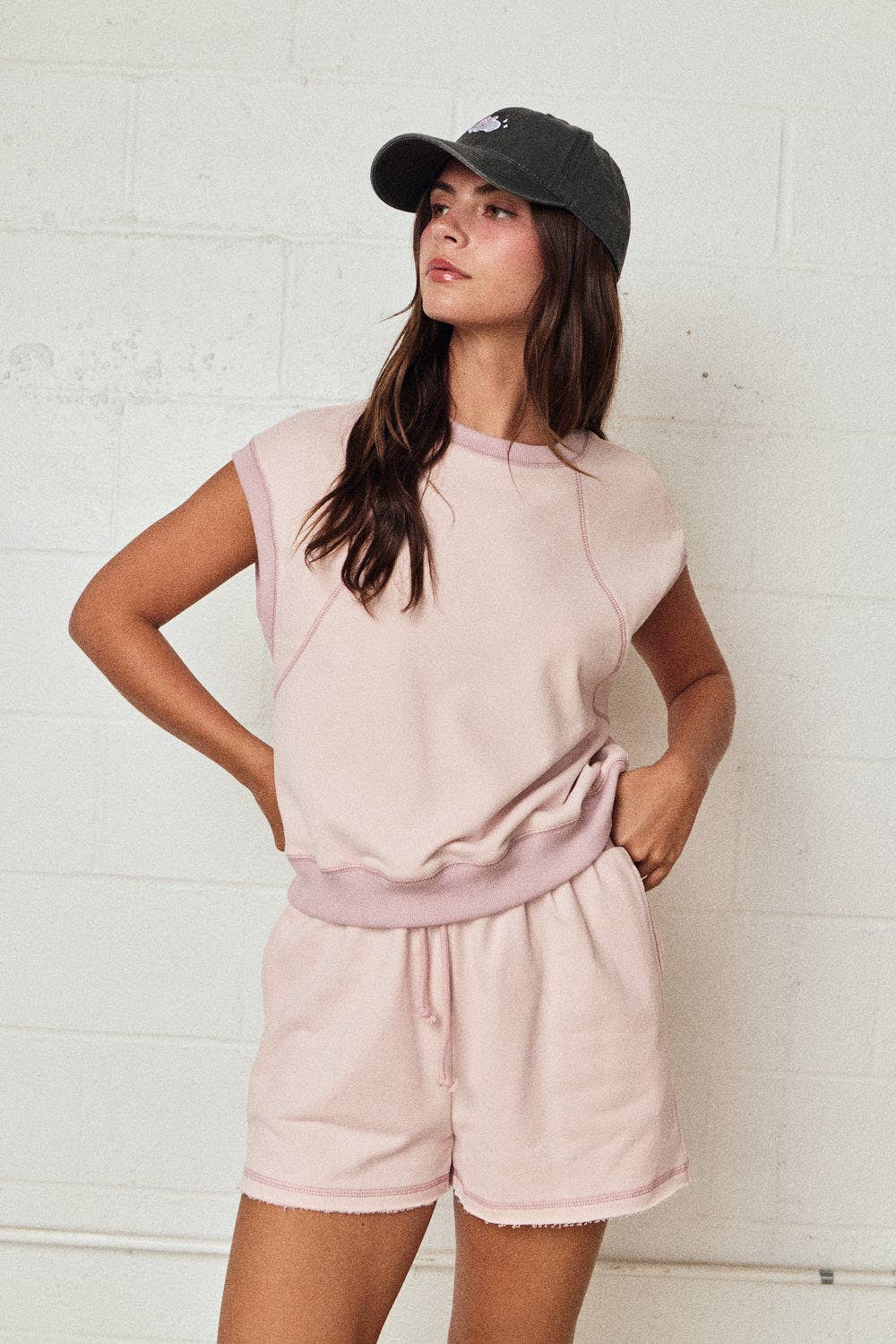 Sleeveless Lounge Short Set Relaxed Fit pink