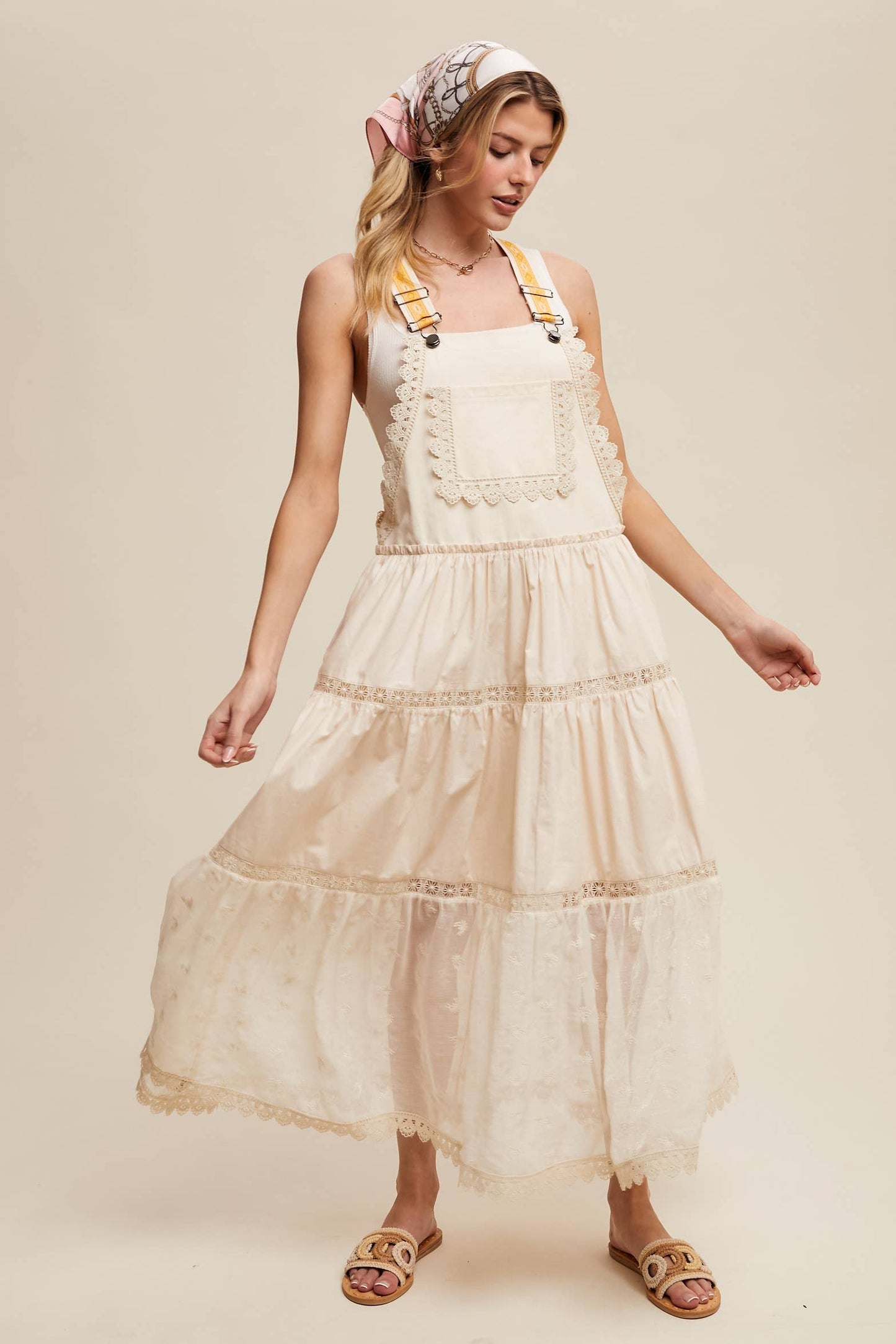 Cotton Tiered Maxi Pinafore Boho Dress