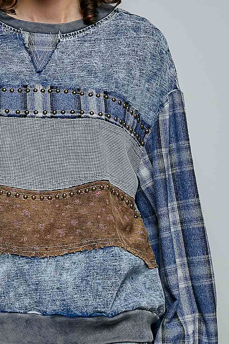 Stud French Terry Plaid Top