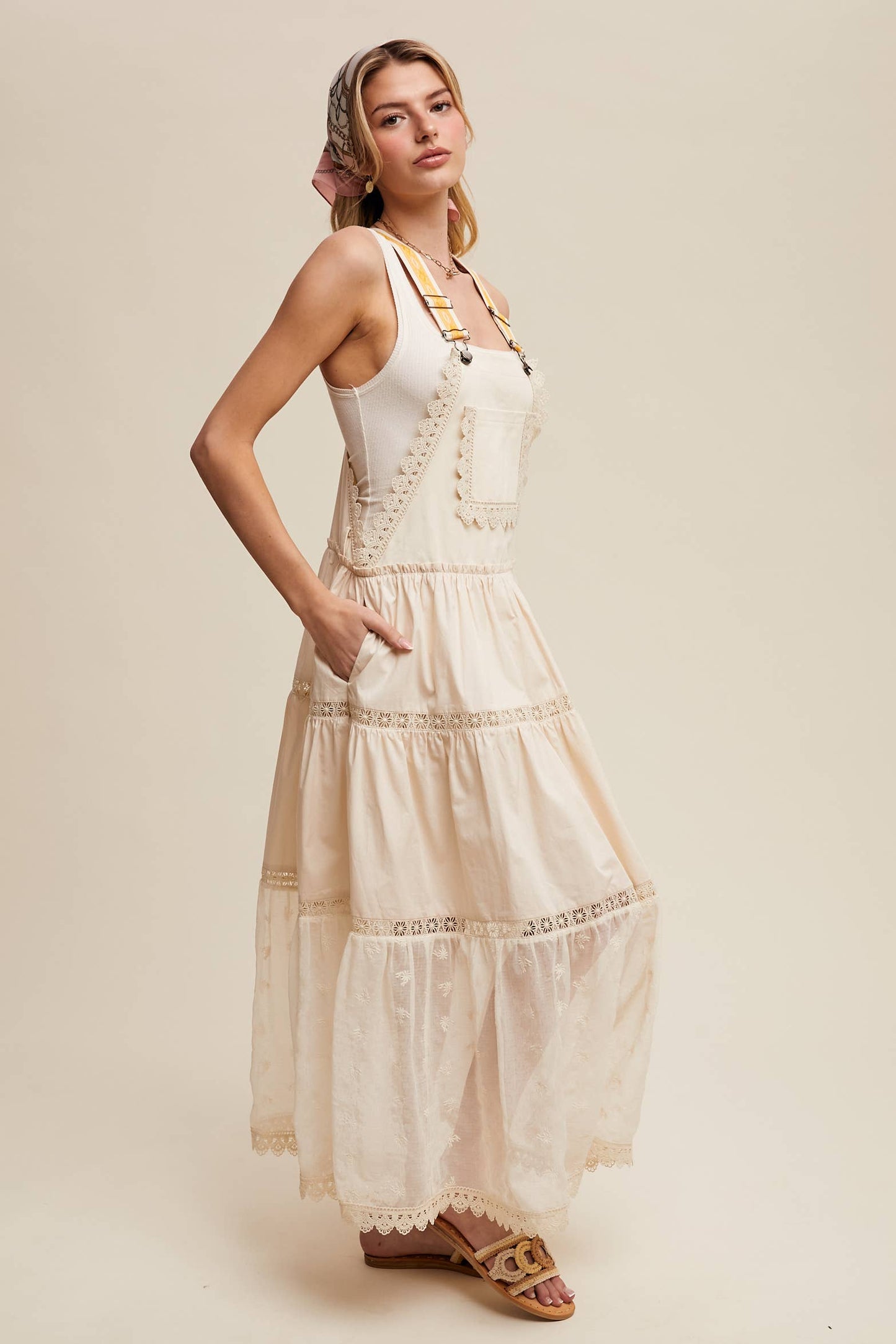 Cotton Tiered Maxi Pinafore Boho Dress