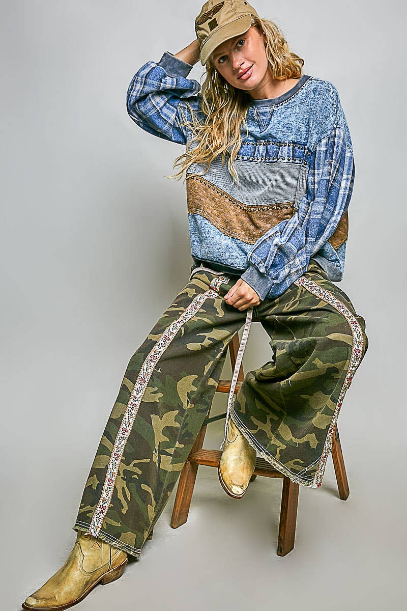 Stud French Terry Plaid Top