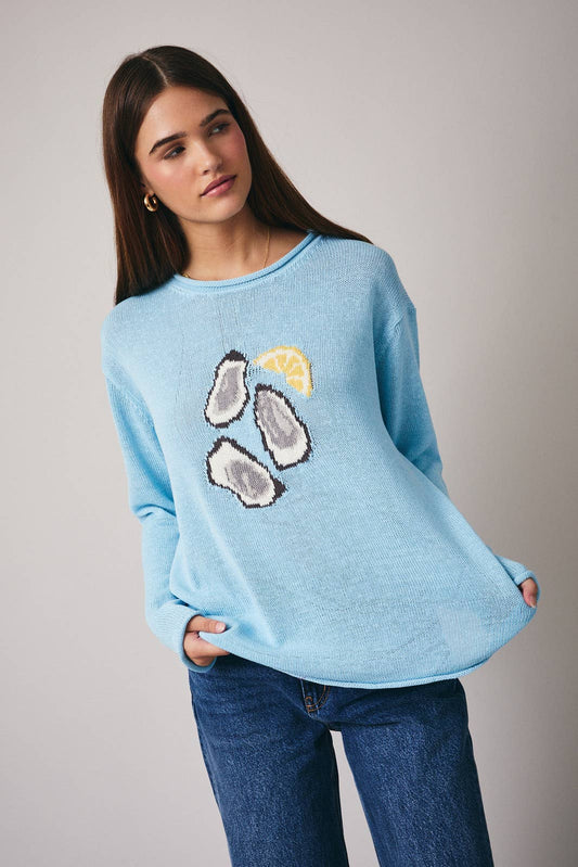ROUND NECK LONG SLEEVE 'OYSTER' GRAPHIC SWEATER