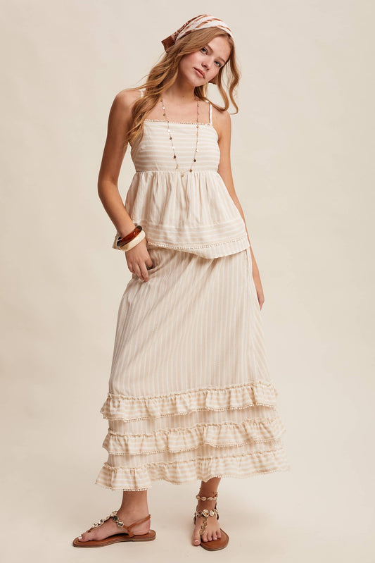 Striped Ruffle Trim Two-Piece Set