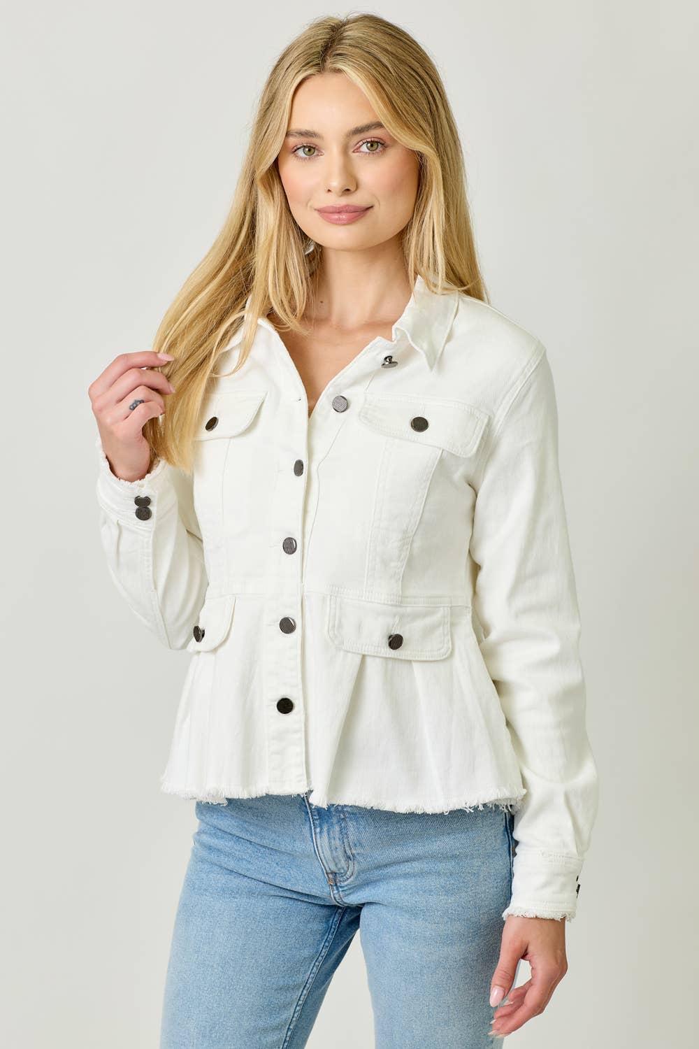 60711 Washed Denim Peplum Jacket