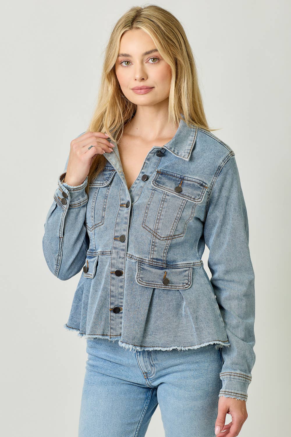 Washed Denim Peplum Jacket