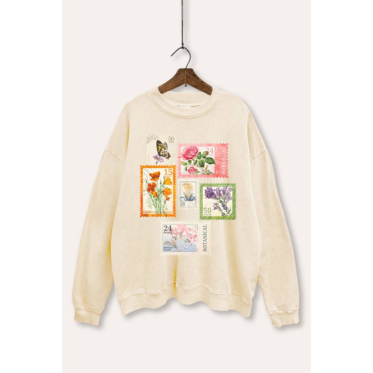 VINTAGE POSTAGE STAMPS GRAPHIC MINERAL WASH SWEATSHIRT