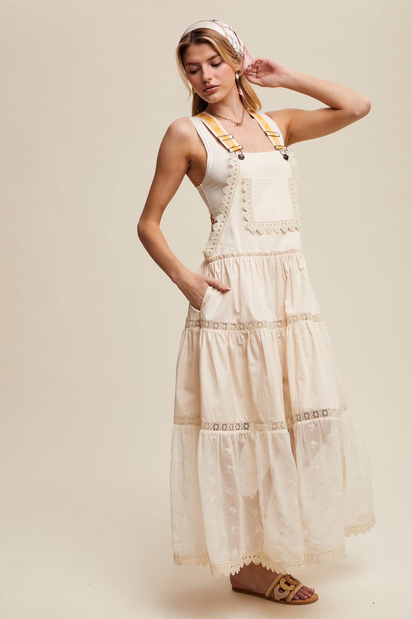 Cotton Tiered Maxi Pinafore Boho Dress