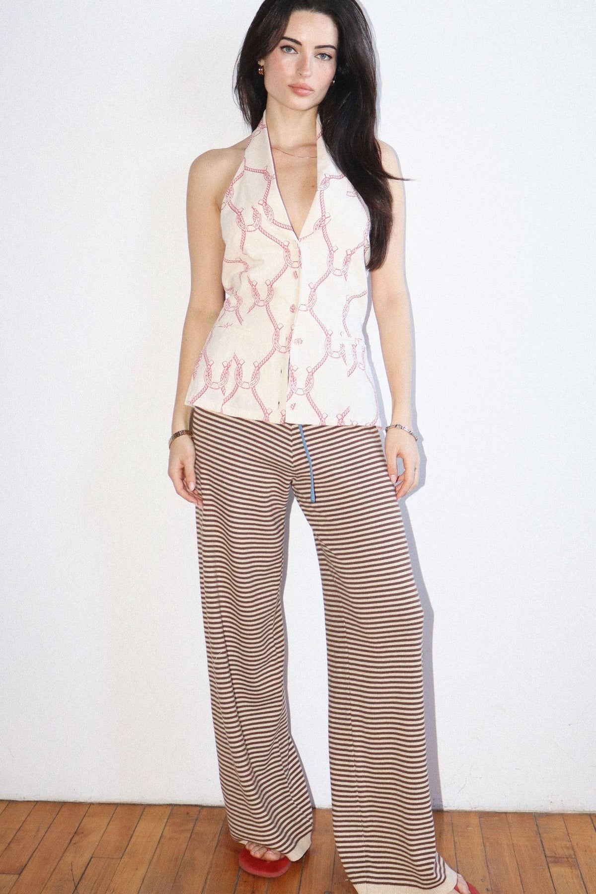 Striped Knit Wide Leg Pants