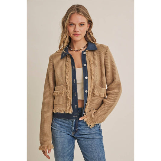 Denim  Layered Fringe Cardigan Jacket
