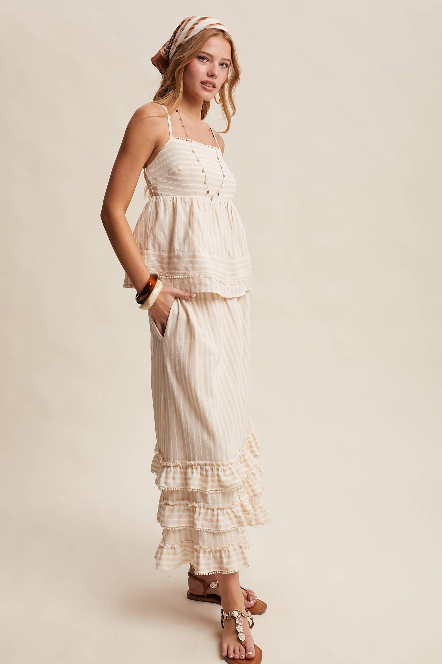 Striped Ruffle Trim Two-Piece Set