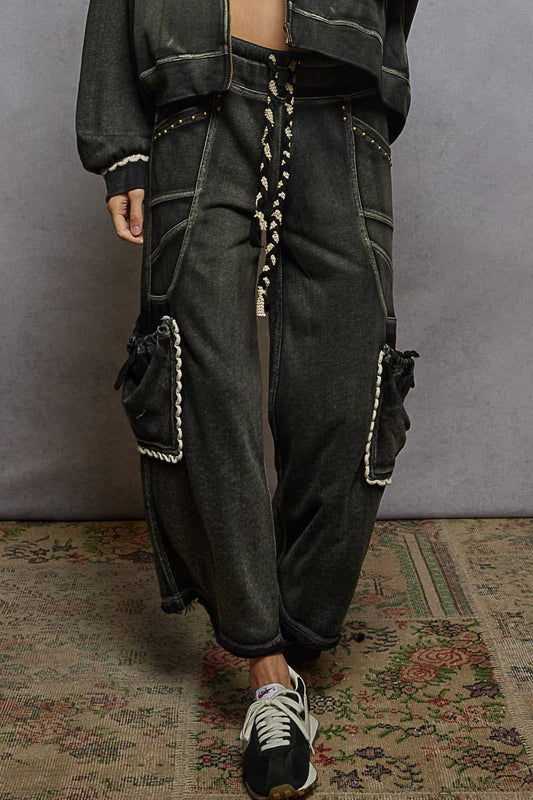 Stud detail French terry knit pants