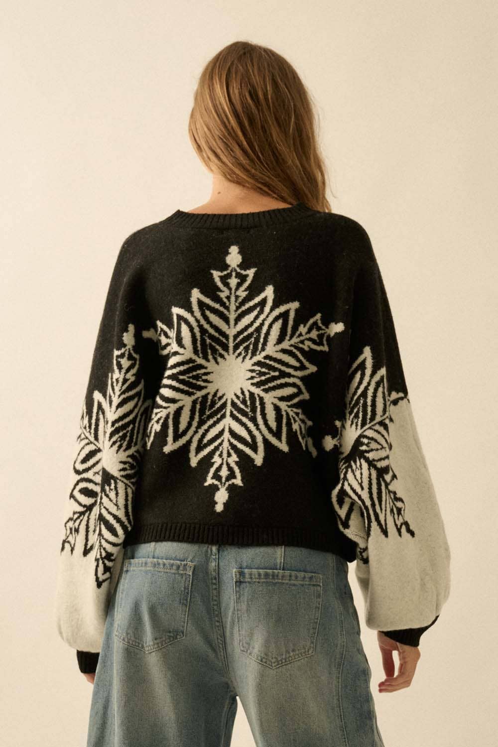 Snowflake Jacquard-Knit Dolman-Sleeve Sweater