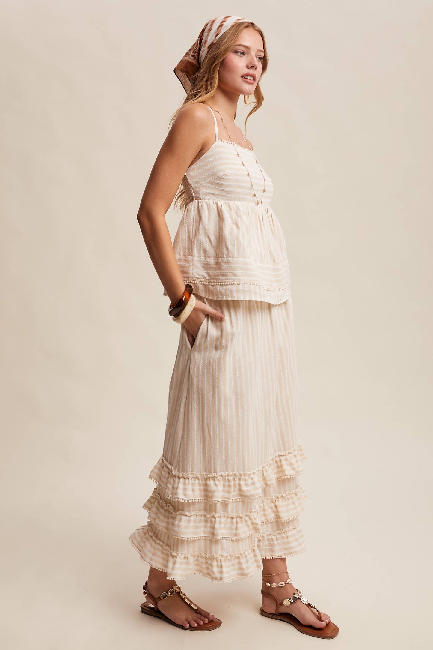 Striped Ruffle Trim Two-Piece Set