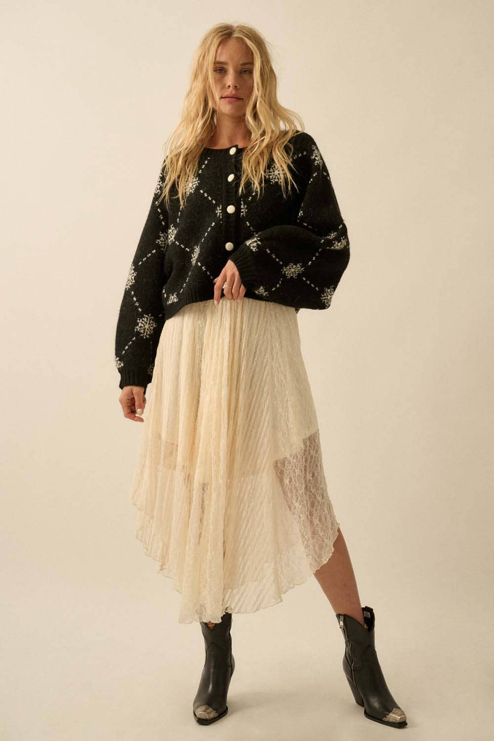 Snowflake Button-Up Cardigan