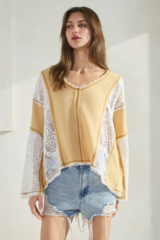 Plus Cotton Gauze Long Sleeve Top
