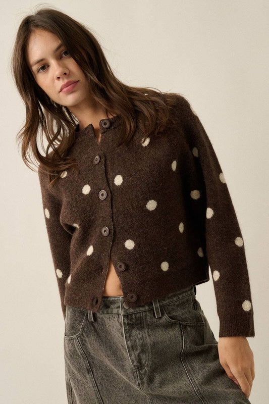 Polka Dot Crew-Neck Cropped Cardigan