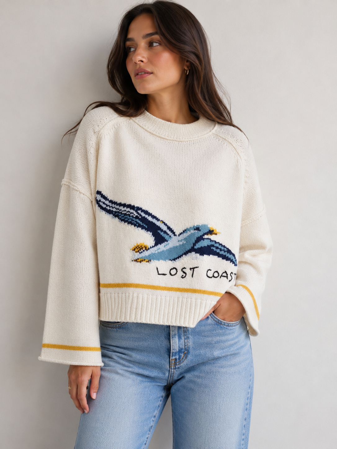 Coastal Seagull Graphic Sweater