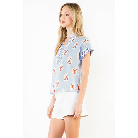 Short Sleeve Lobster Detail Striped Top