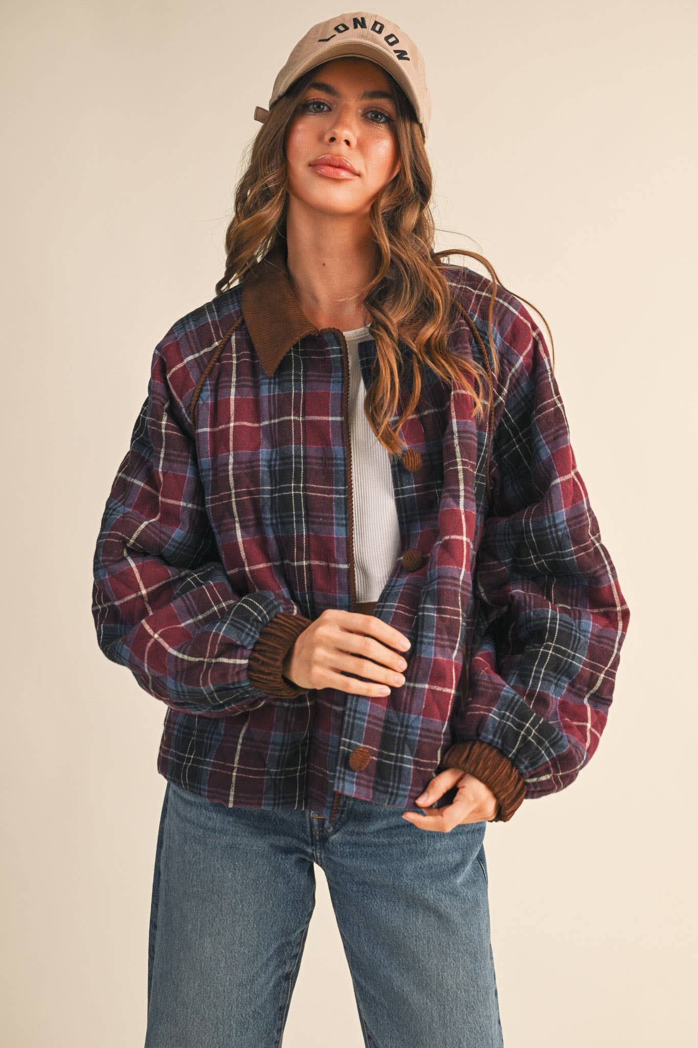Plaid quilted jacket mulberry