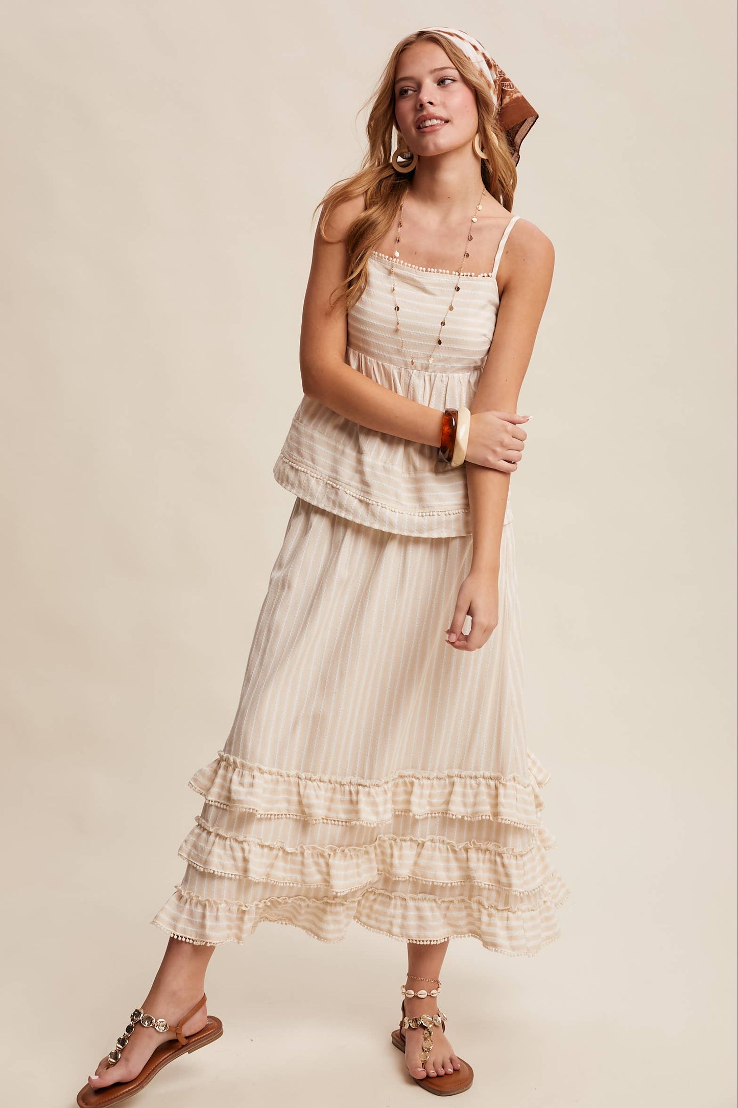 Striped Ruffle Trim Two-Piece Set