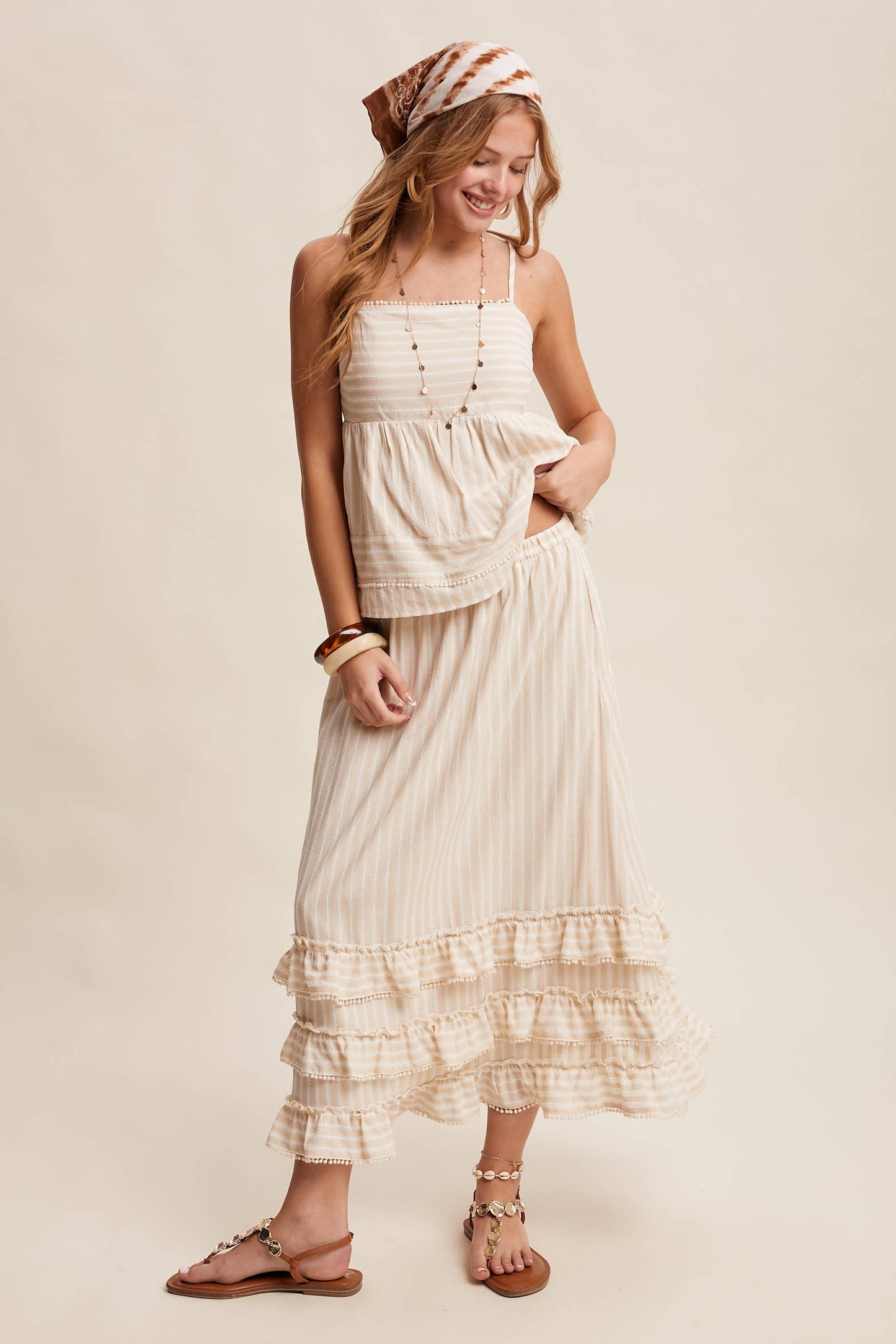 Striped Ruffle Trim Two-Piece Set