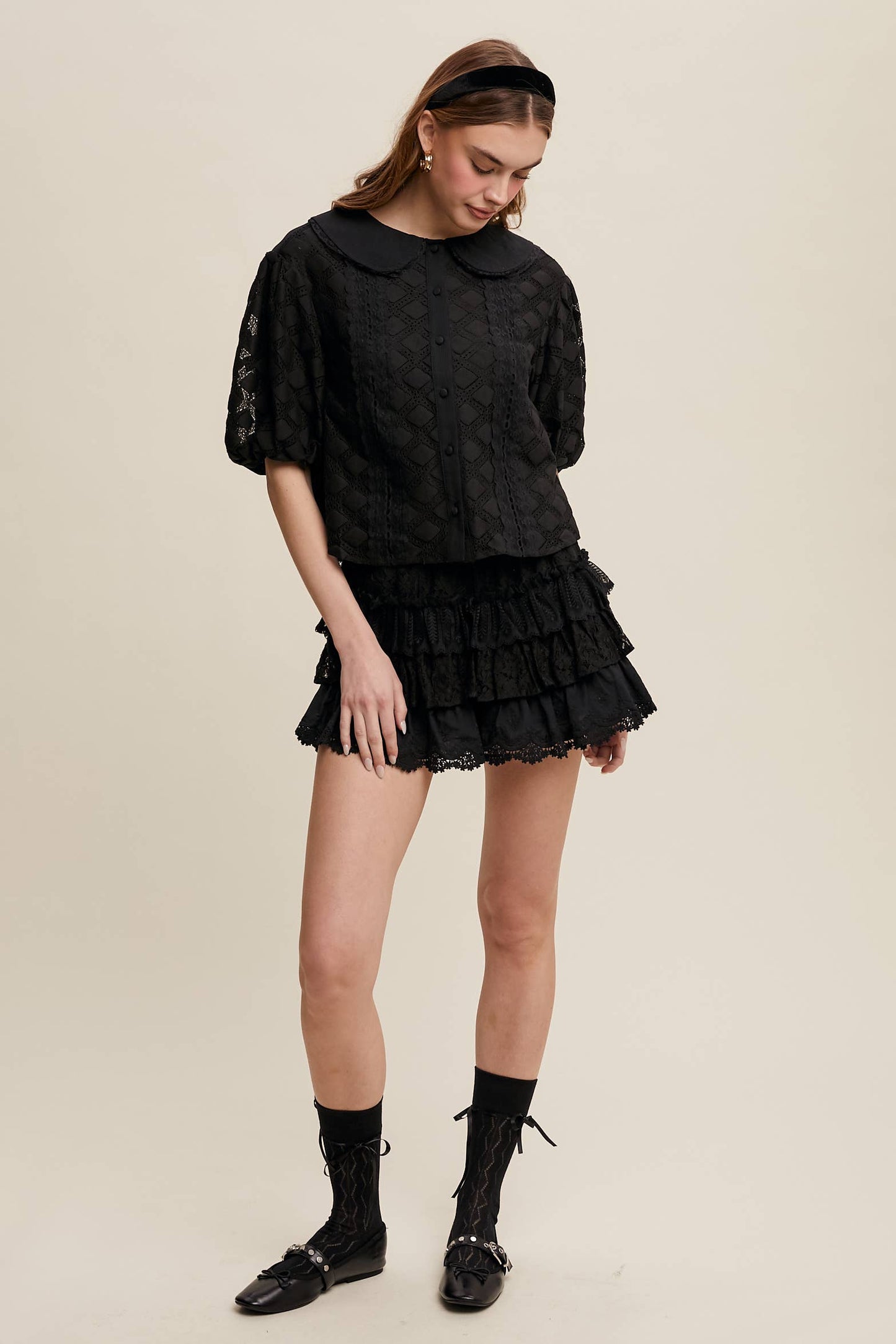 Lace Tiered Shorts with Ruffle