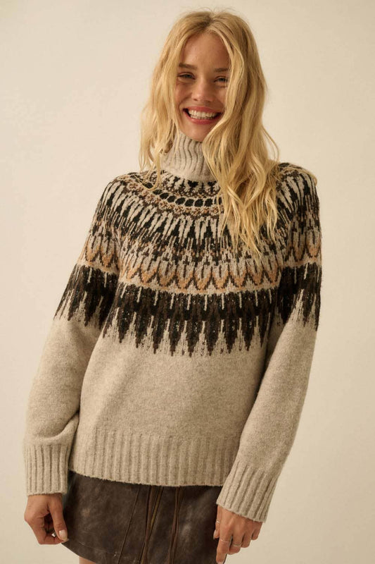 Fair Isle Knit Mock-Neck Sweater