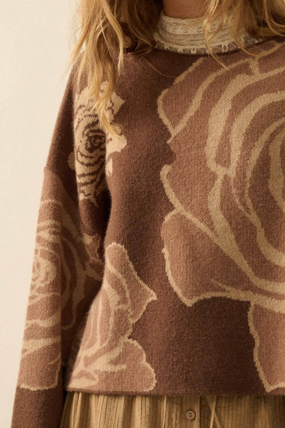 Rose Floral Wide-Sleeve Sweater