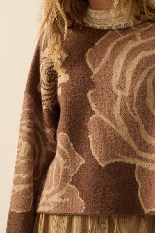 Rose Floral Wide-Sleeve Sweater
