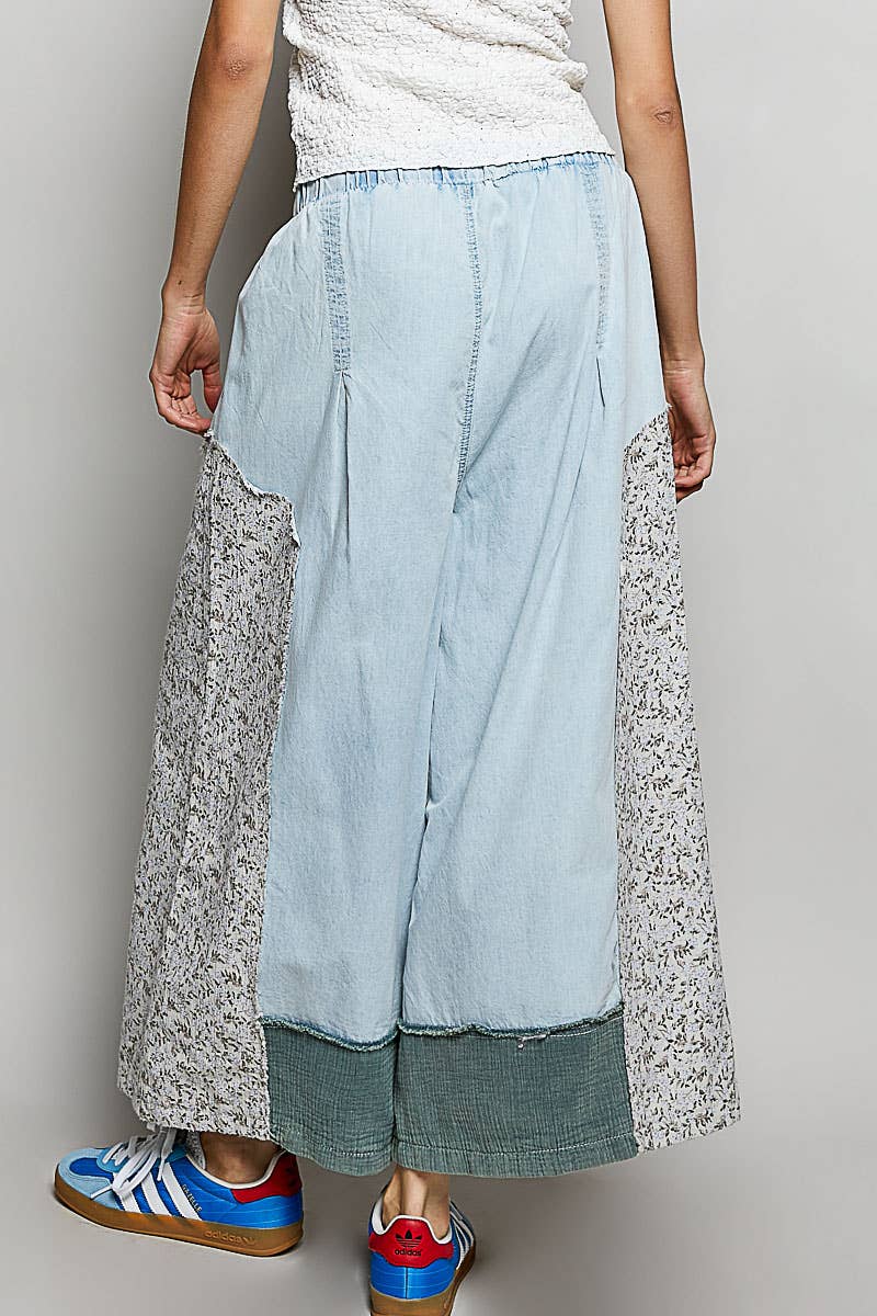 Floral Patch Elastic Waist Wide Pants