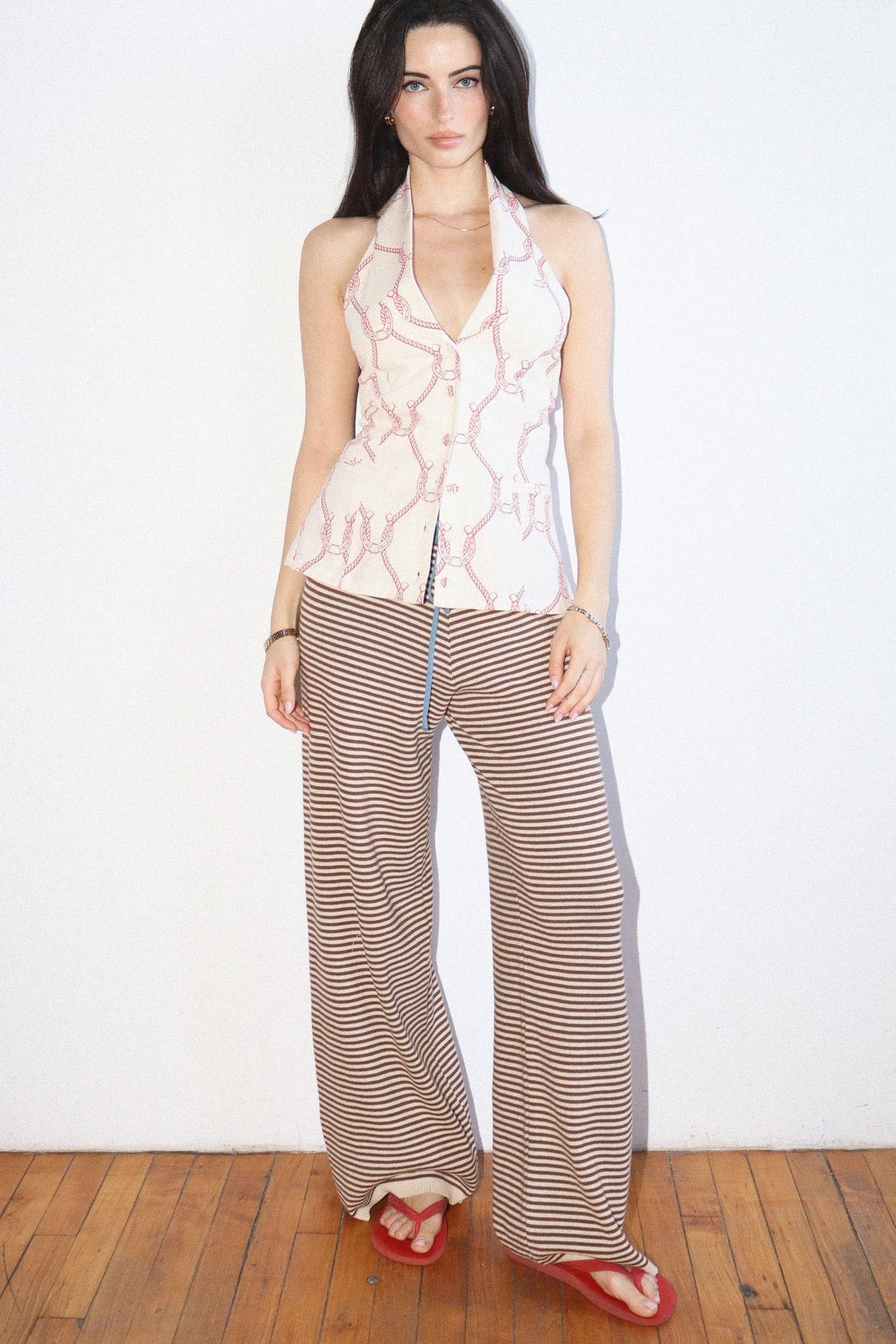 Striped Knit Wide Leg Pants