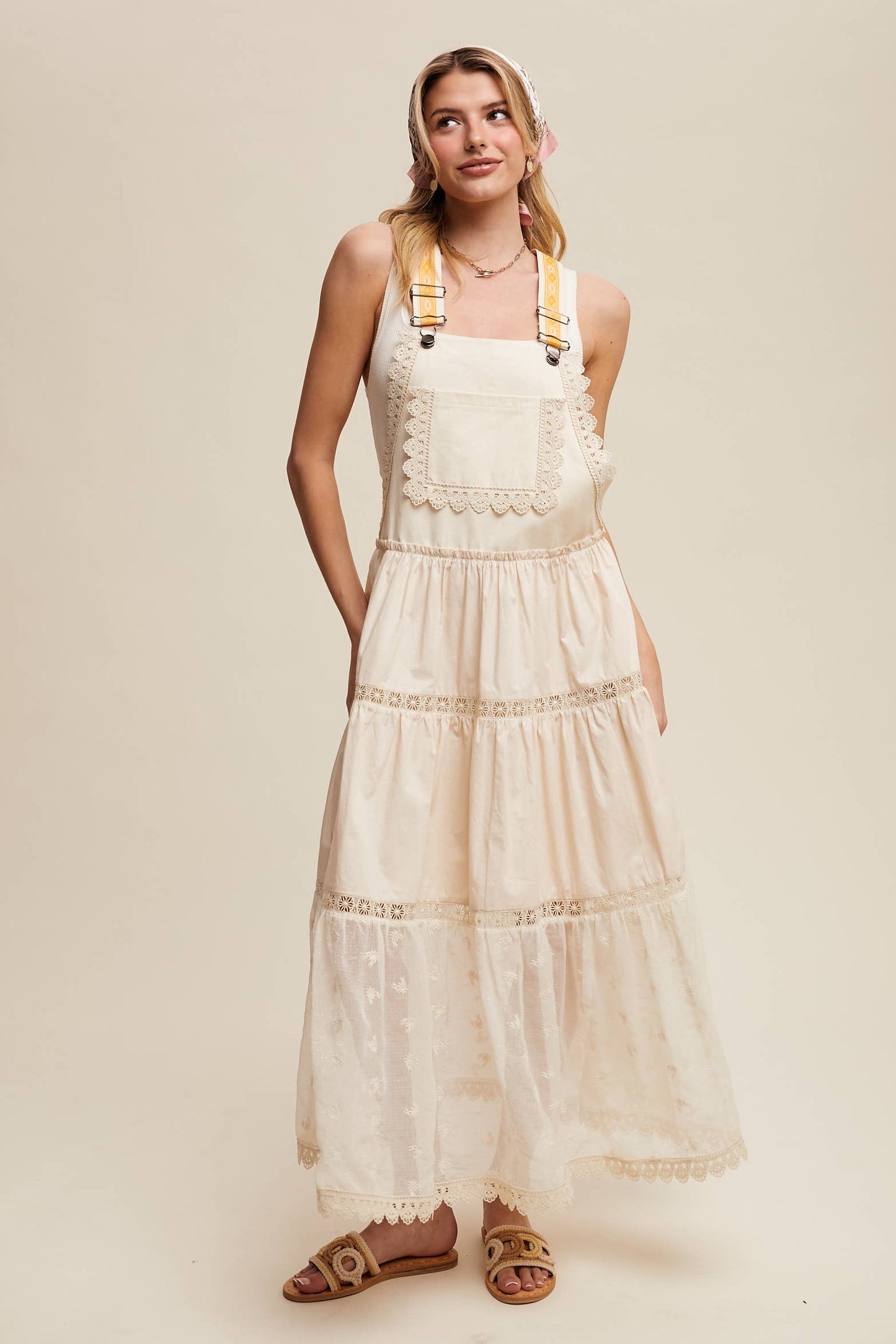 Cotton Tiered Maxi Pinafore Boho Dress