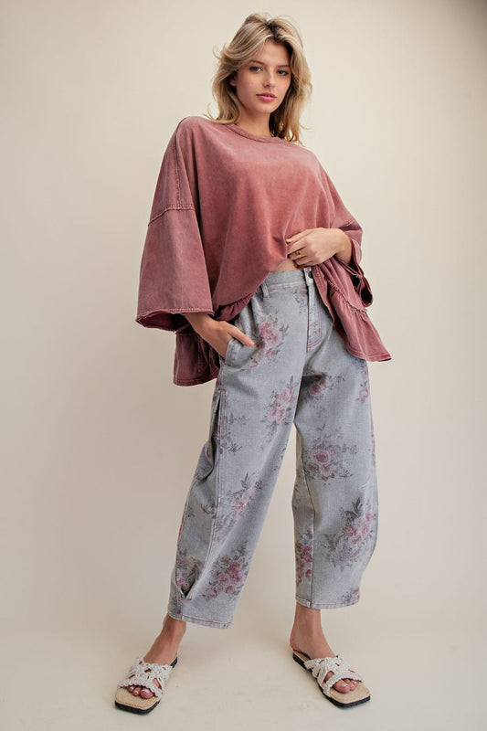 floral print barrel pants