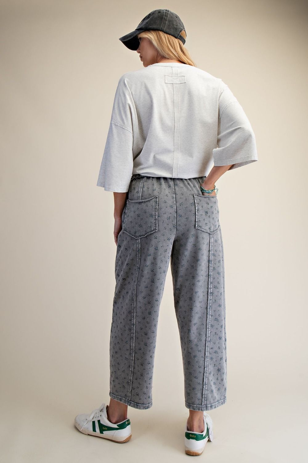 Ditsy print washed terry pants