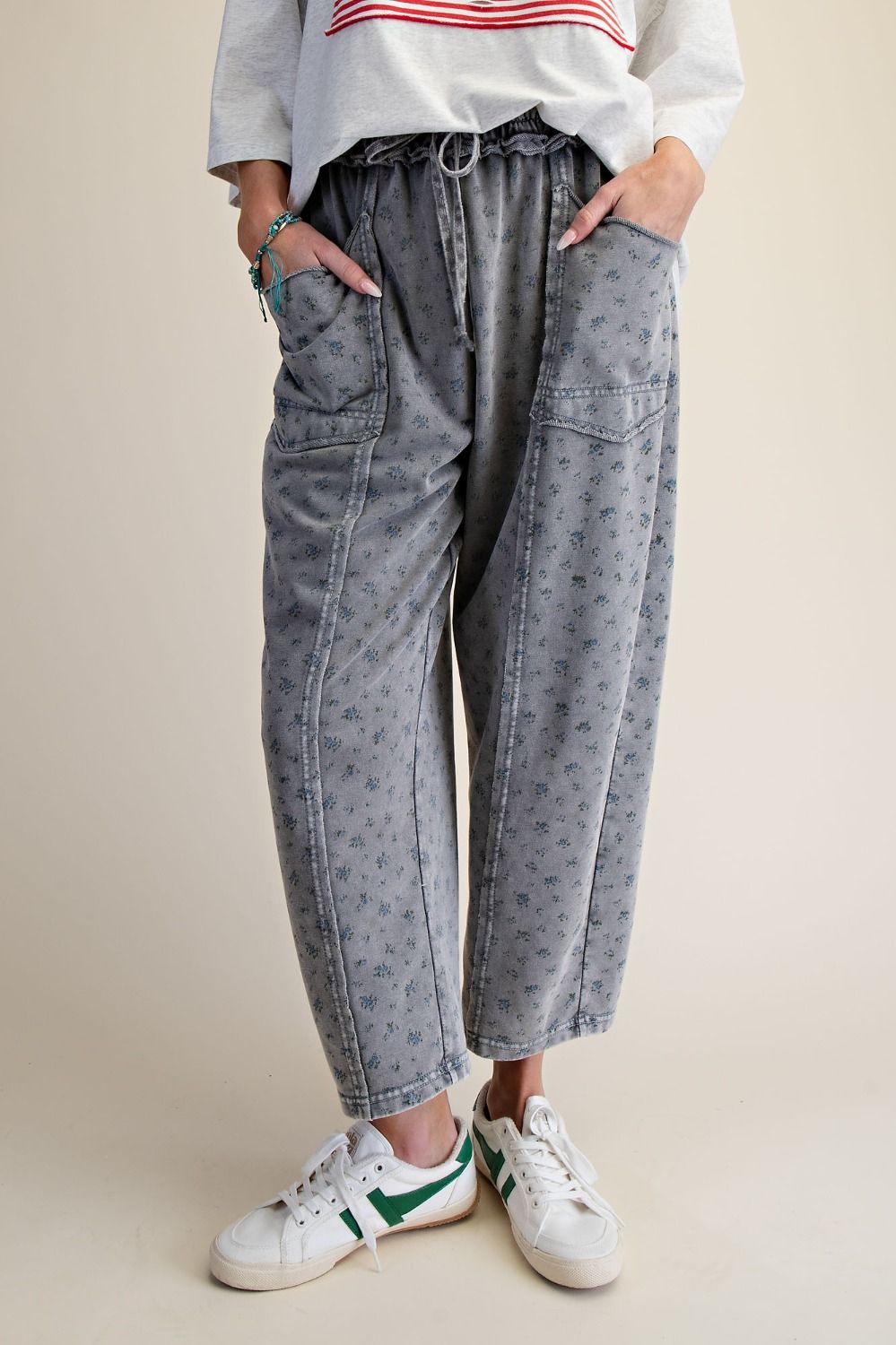 Ditsy print washed terry pants