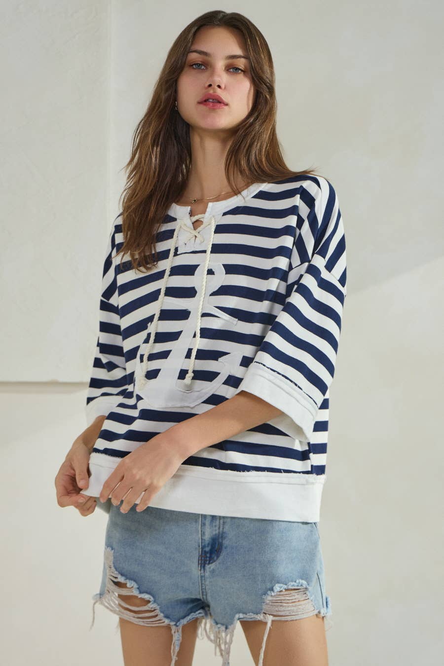 Plus Marine Striped French Terry Pullover