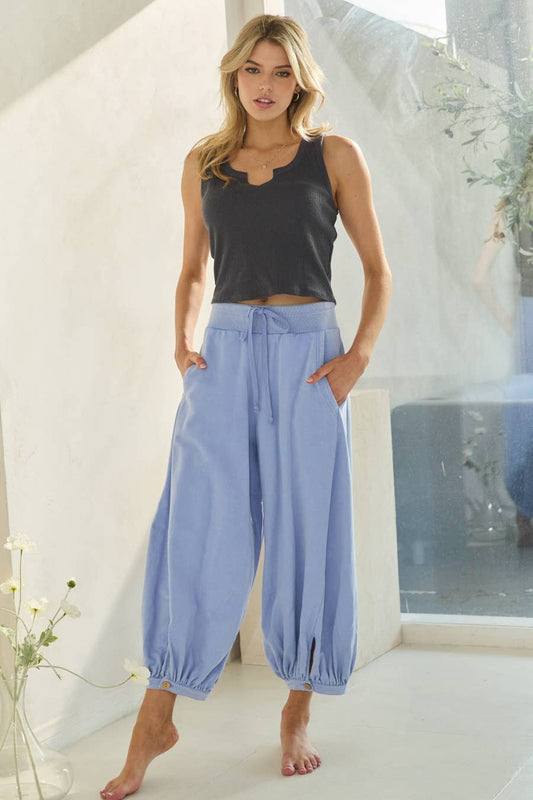 Plus Acid Washed Capri Length Bubble Pants