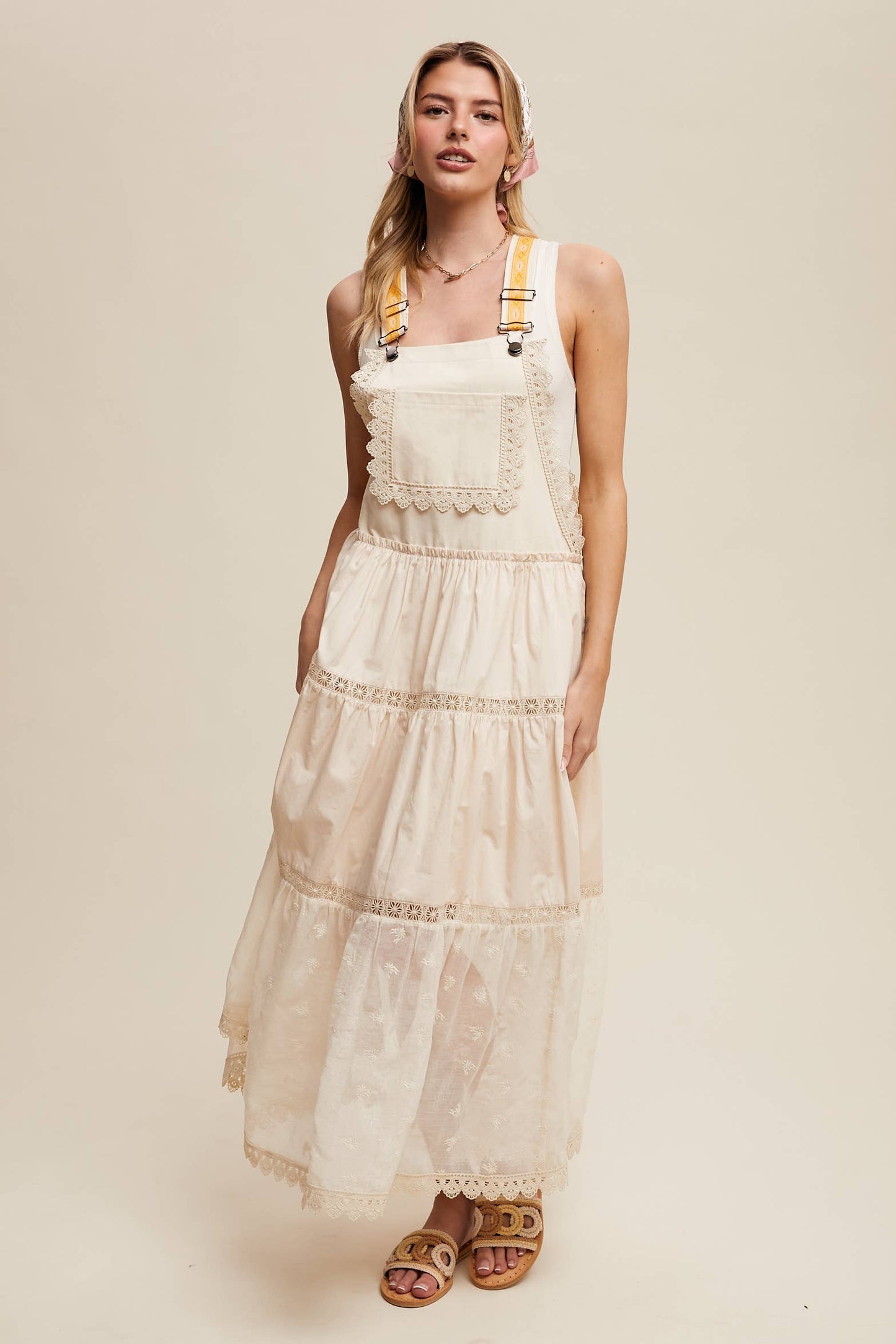Cotton Tiered Maxi Pinafore Boho Dress