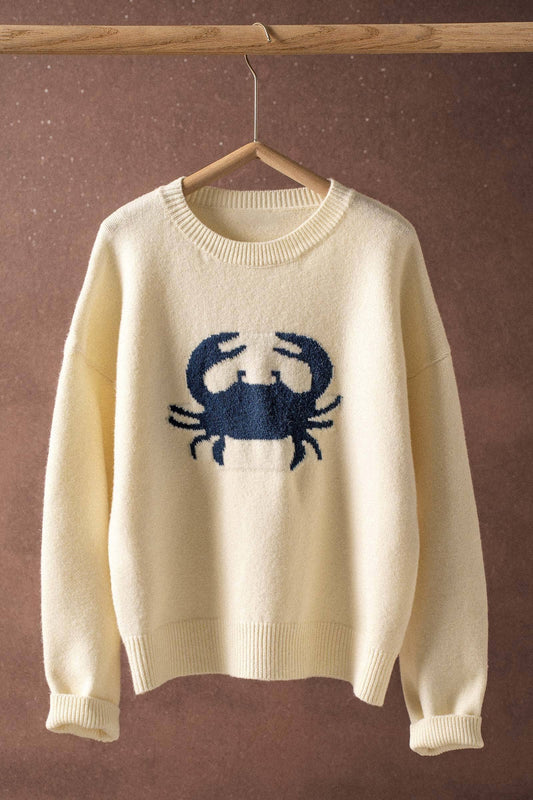 Crab Graphic Relaxed Knit Sweater ivory